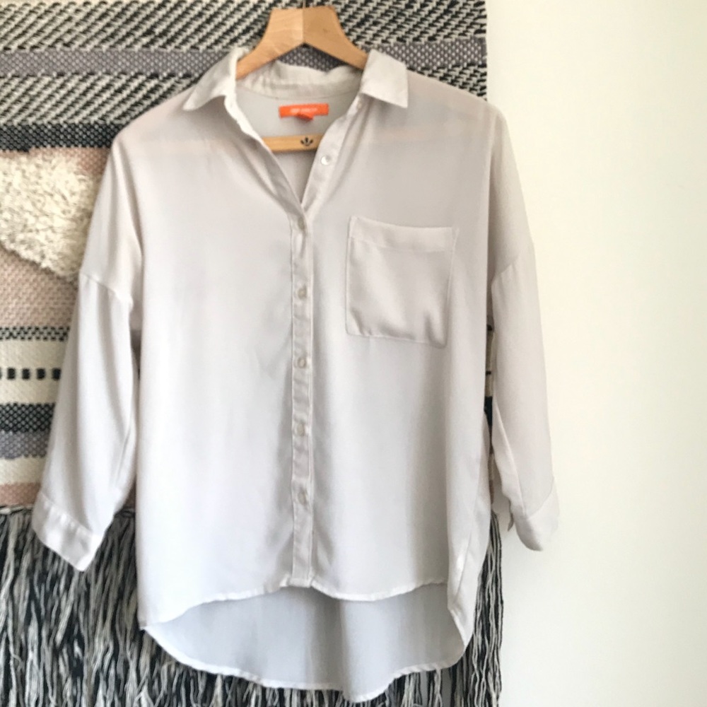 Joe Fresh Beige Chiffon Oversized Loose Drop Shoulder Button Down Shirt Women XS